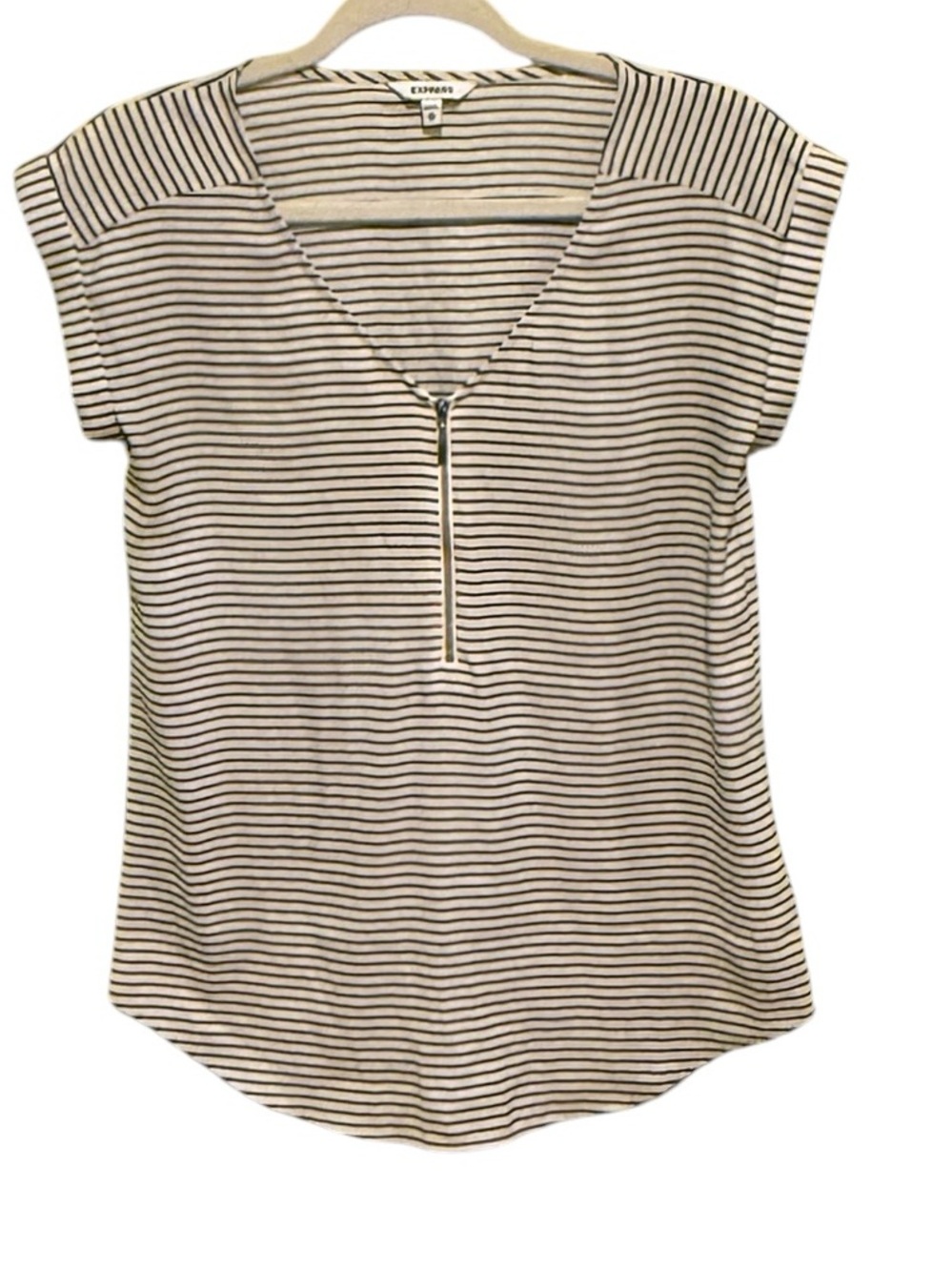 Express Black & White Striped Short-Sleeve Henley Tee